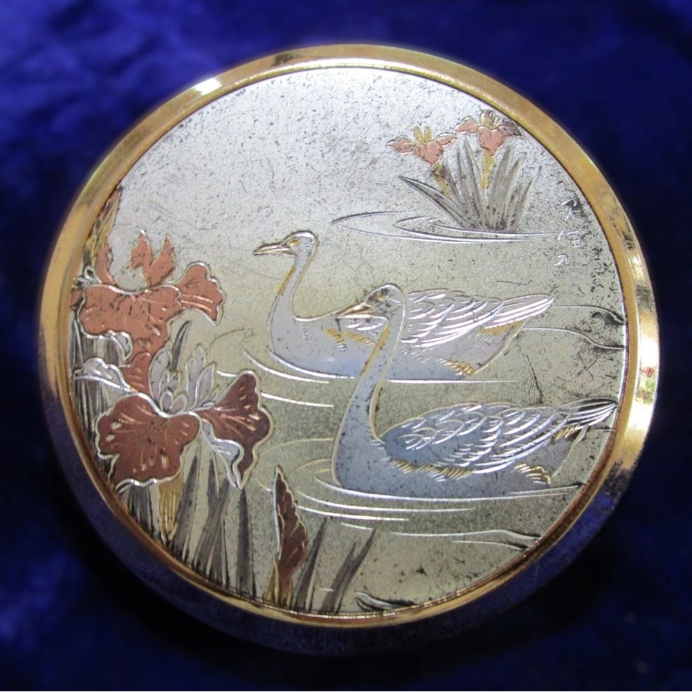 Rare Vintage “Lovely” Swan Compact | Japanese Gold Floral Powder Case w/ Mirror